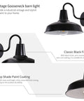 Gooseneck Barn Light Outdoor Wall Mount Fixture in Black Exterior with White Interior for Industrial Farmhouse Porch Garage