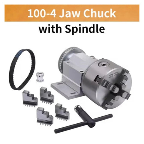 Beefy 3 Jaw 100mm And 4 Jaw 80mm Chuck Set with self-centering jaws, spindle, and accessories for CNC router woodworking machines