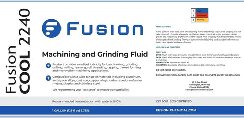 Front label of Fusion Cool 2240 machining and grinding fluid, semisynthetic cutting oil, 1 gallon