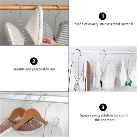 Heavy Duty Stainless Steel Hanging Shoe Rack With Double Nonslip Hooks To Keep Your Kicks Secure And Tidy hanging shoes in a closet.