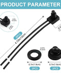 Dimensions of Waterproof 12V Push Button Switch On Off SPST With 4.5 Inch Leads for Motorcycle Car Boat, showing leads and gaskets.