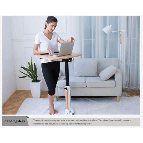 Mobile Height Adjustable Standing Desk With Sturdy Silent Rolling Casters And Flexible Tray Surface used in home office.