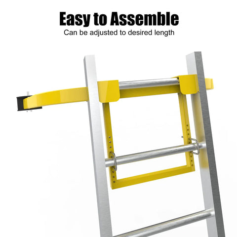 Heavy Duty Ladder Stabilizer for Roof Gutter and Wall Ladders, Adjustable Non Slip Steel Wing Span Standoff, attached to ladder