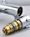 Close-up of Heavy Duty Solid Brass Thermostatic Mixing Valve For Concealed Wall Piping showcasing brass and chrome details.