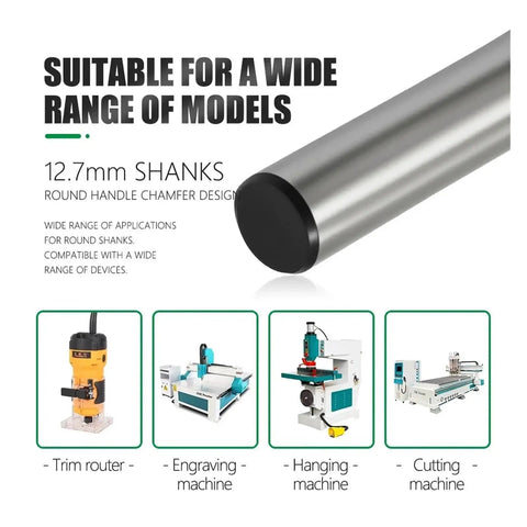 Top Tier 1/2 Inch Carbide Bottom Cleaning Router Bit For CNC Wood Engraving And Precision Surface Planing shown in 12.7mm size with round handle.