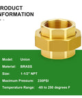 Heavy Duty Brass Union Fitting 1-1/2 Inch NPT Female To 1-1/2 Inch NPT Female Pipe Connector Product Information