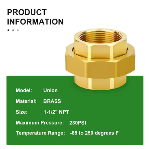 Heavy Duty Brass Union Fitting 1-1/2 Inch NPT Female To 1-1/2 Inch NPT Female Pipe Connector Product Information