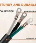 Heavy Duty 4 Foot Nema 6 50P Pigtail Power Cord Built Tough Hardwire Cable Featuring 6Awg 3C Copper Wiring showing molded terminals.