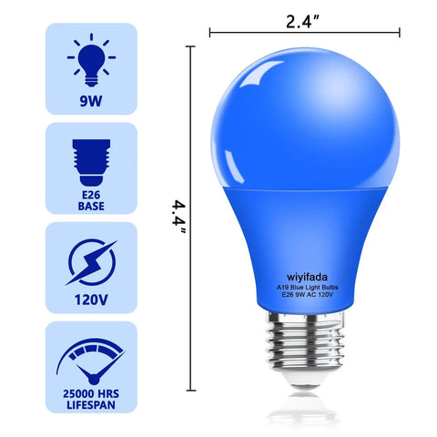 Two Pack Blue LED A19 Bulbs 9W 120V E26 Dimmable Replaces 100W For Christmas Holiday Home Lighting product details