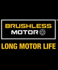 Brushless motor logo highlighting long motor life for 20V Max Cordless Drill And Impact Driver Combo Kit With Brushless Motors Compact.