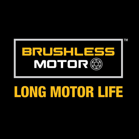 Brushless motor logo highlighting long motor life for 20V Max Cordless Drill And Impact Driver Combo Kit With Brushless Motors Compact.