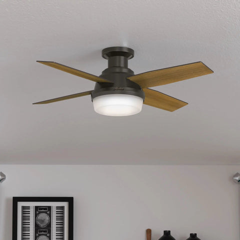 Beefy 44 Inch Indoor Ceiling Fan With LED Light And Remote Control In Noble Bronze Finish installed on a ceiling