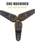 Three 25T CNC machined servo horns in black and gold for RC crawlers, use with Beefy Aluminum 25T Servo Horn Steering Arm Upgrade.