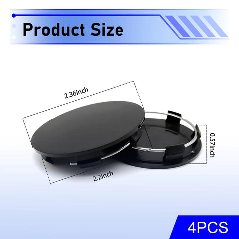 Set Of Four Matte Black Wheel Center Hub Caps Heavy Duty Abs Snap In Rim Covers Universal Fit For Your Daily Driver Keeping Wheels Locked And Looking Sharp Plug And Play Street Style Straight Up Reliable Auto Gear with size details.
