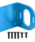 Blue metal RC motor mount bracket, side view for 540/3660/3650 motors with screws.