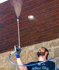 Airless Spray Gun For Paint Sprayers, 7250 PSI Capacity in use on ceiling, aircraft-grade aluminum body, four-finger trigger, easy pull