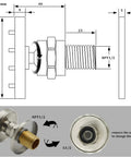 Diagram of Six Pack Round Brass Shower Body Spray Jets With Brushed Nickel Finish For Spa Like Massage Showerhead Kit Adjustable Up Down