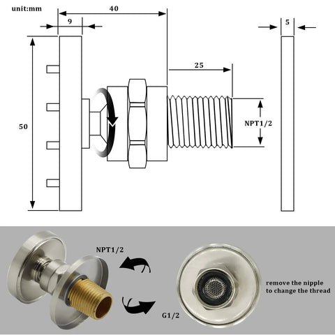 Diagram of Six Pack Round Brass Shower Body Spray Jets With Brushed Nickel Finish For Spa Like Massage Showerhead Kit Adjustable Up Down