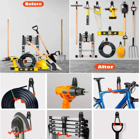 Heavy Duty 15 Pack Garage Hooks Set Wall Mount Steel Utility Hangers With Anti Slip Rubber Coated Sleeves Five Size Options organized garage