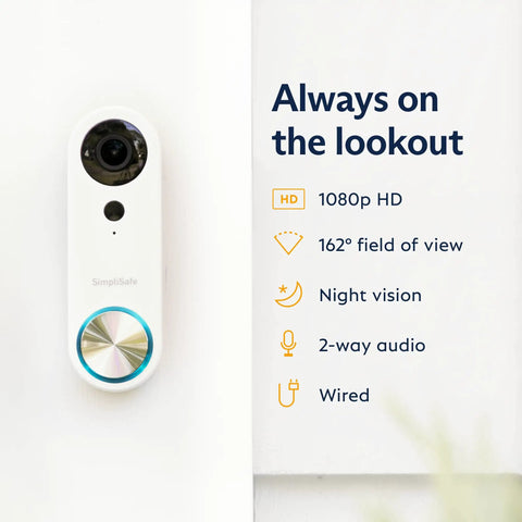 Video doorbell from 9 Piece Wireless Home Security System Gen 3 With features and specifications listed beside it.