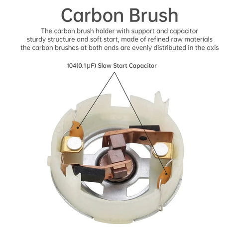 Carbon brush with support and capacitor for Two Pack 24V DC Motors, 25,000 RPM High Speed Drive Motors for kid's ride on cars.