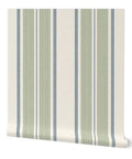 Farmhouse Matte Wallpaper Dope Linen Texture Hella Durable PVC Free Wall Covering showing green and navy striped pattern.