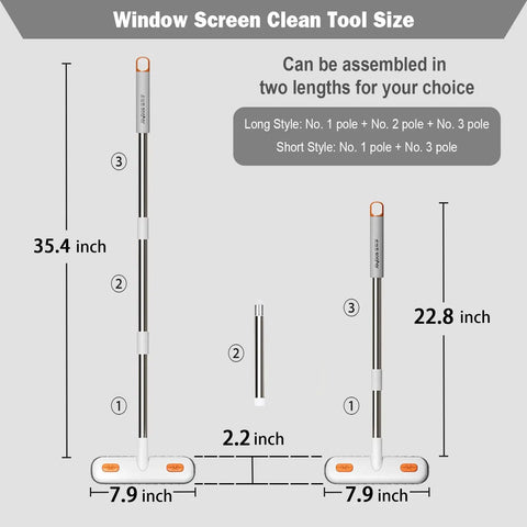 Dimensions of Long-Handle Window Screen Cleaning Brush For Home Windows And Screen Doors in two length options