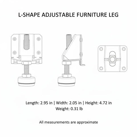 L-shape Adjustable Furniture Leg With Threaded Stem Leveling Foot For Wardrobes And Cabinets On Uneven Floors diagram