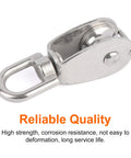 4 Pack M20 Single Pulley Snatch Block Stainless Steel 304 Lift Block With Swivel Hook For One Quarter Inch Rope And Three Quarter Inch Sheave 200 Lb WLL Tough As Nails showing durable metal construction