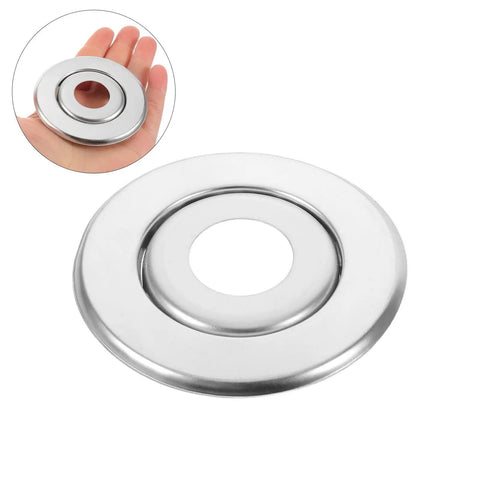Close-up of a silver heavy duty fire sprinkler escutcheon plate from the 18 Pack Rock Solid Metal Fire Sprinkler Trim Rings.
