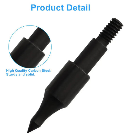 12 Pack 100 Grain Archery Field Points For 19 64th Inch Arrows, High Carbon Steel, black finish, screw-in design closeup