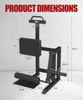 Standing Leg Curl Machine For Home Gym Lower Body Strength Training Gear dimensions indicating foldable design and features.