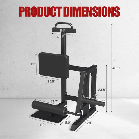 Standing Leg Curl Machine For Home Gym Lower Body Strength Training Gear dimensions indicating foldable design and features.