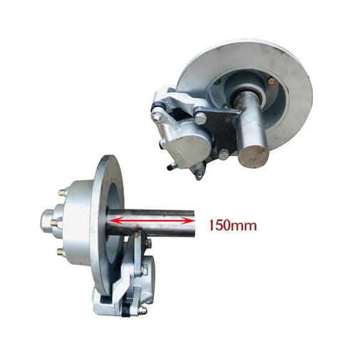 10 Inch Mechanical Disc Brake Trailer Hub And Stub Half Axle Set With Sealed Bearings 5 On 114.3mm Bolt Pattern Pair close-up of the axle and brake assembly.