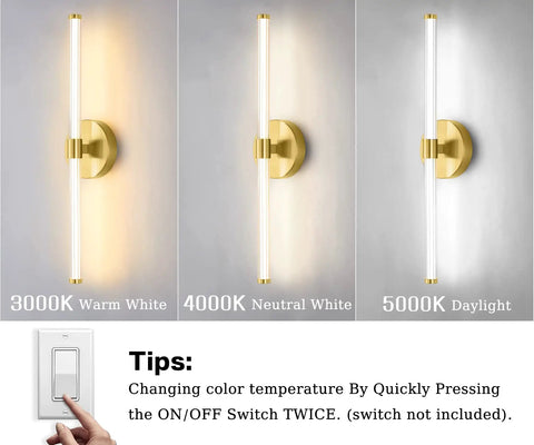 Two Pack Brass Gold Vanity Light Bar Set For Bathroom LED Wall Sconces Over Mirror Dimmable 3000K 4000K 5000K color options
