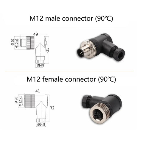 M12 5 Pin Right Angle Field Wireable Connector A Coding Circular IP67 Sensor Connector For PG7 Cable brass contacts