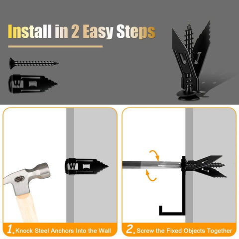 Self Drilling Drywall Anchors And Screws Kit 180 Pc Metal Fasteners For Hanging Mirrors Picture Frames Shelves Clocks Home Improvement Easy Install Heavy Duty Load Bearing Wall Mounting Perfect For DIY Projects And Everyday Home Decor, two-step install guide
