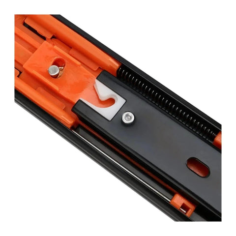 Close-up of 2 Pack Heavy Duty Metal Drawer Slides Bottom Mounted Concealed Cabinet Hardware Smooth As Butter Steel Rails.