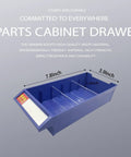 Parts cabinet drawer with dimensions 7.8x3.9x1.9 inches, durable blue plastic, from Built Tough Heavy Duty Hardware Organizer Cabinet With 60 Drawers, Parts Storage Box Without Doors, Metal Tool Storage Cabinet For Small Parts And Racks, Rugged Steel Construction, Ergonomic Handles, Ideal Garage Organization