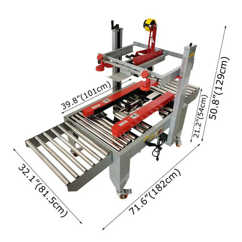 Full Automatic Double Flap Case Sealer Tape Machine For Folding Cartons adjusts from 3.15 to 19.68 inches wide, heavy-duty construction.