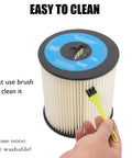 7 Inch Central Vacuum Filter Replacement Cartridge Fits CV2000 CV2200 CV2600 And Vacuflo FC300 FC520 shown with cleaning brush