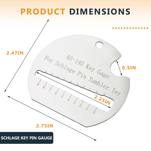 Key Gauge For Schlage Keys Fits All Schlage Keys Pro Gear Key Gauge For Accurate Key Size Checks Durable Steel Construction Easy To Read And Use For DIY Projects Or Locksmith Work Fast And Reliable. stainless steel Schlage key pin gauge, 2.75in
