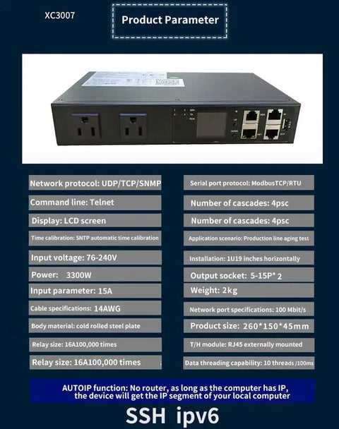 Straight Built Tough Smart Pdu Rack Mount Power Strip With Snmp Remote Monitoring And Surge Protection For It Professionals Using Ssh And Telnet 15 Amp Black, showing LCD display and multiple ports.