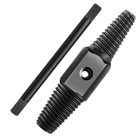 Black heavy-duty pipe thread extractor for broken threads, screw removal tool for faucets and water lines, DIY plumbing repair kit.
