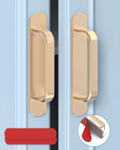 5.7 Inch Self Adhesive Cabinet Handle Stick On Aluminum Barn Door Pull for Closet Kitchen Cupboard Drawer Gold Finish Set Of 2