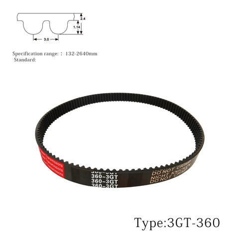 Smooth 3GT Synchronous Belt 2 Pack 360mm Length 6mm Width Endless Rubber Drive Belt Perfect For 3D Printer Upgrades And Mechanical Gear Transmission Jobs That Need Precision, showcasing black rubber belt with precise teeth.