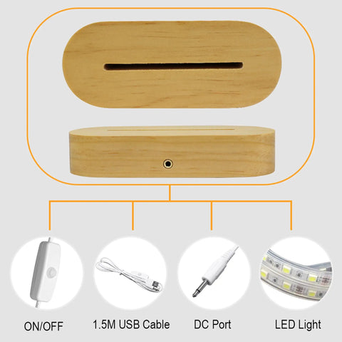 Base with USB cable, DC port, and LED for Romantic 3D Illusion Night Light Lamp For Husband Or Boyfriend From Wife Valentines Day Gift