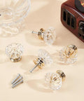 Upgraded Acrylic Crystal Cabinet Knobs And Drawer Pulls Featuring Slick Golden Diamond Cut Single Hole Furniture Hardware Kit Includes Heavy Duty Mounting Screws For Your Next Room Glow Up with gold accents and mounting screws.