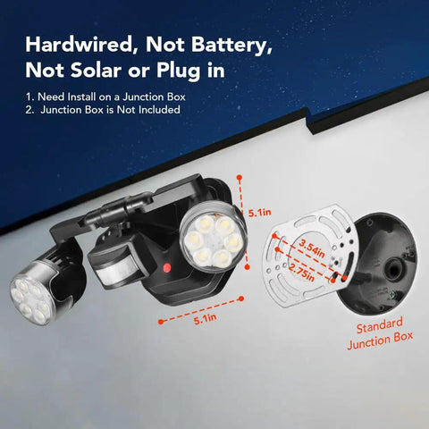 Tough As Nails Adjustable Dual Head Hardwired LED Flood Light With Smart Motion Sensor For Rugged Outdoor Security Providing Straight Up 5000K Daylight Clarity And Smooth IP65 Waterproof Protection