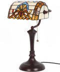 Baroque Tiffany Style Stained Glass Banker Table Lamp With 10 Inch Lampshade And 17 Inch Tall Body, Cool Retro Vibe Reading Light